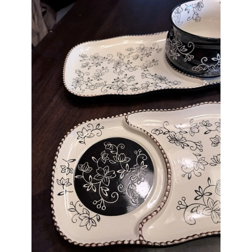 Temptations by Tara Soup Bowl 18 oz Sandwhich dish black floral lace ovenware
